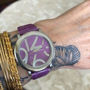 Crystal Embellished Purple & Stainless Steel Quartz Wristwatch
